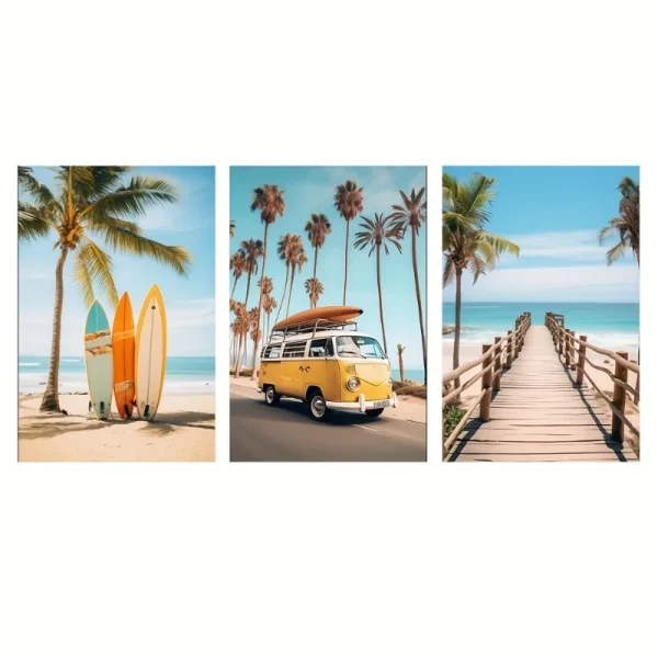 3 Pieces Beach Surfing Wall Art