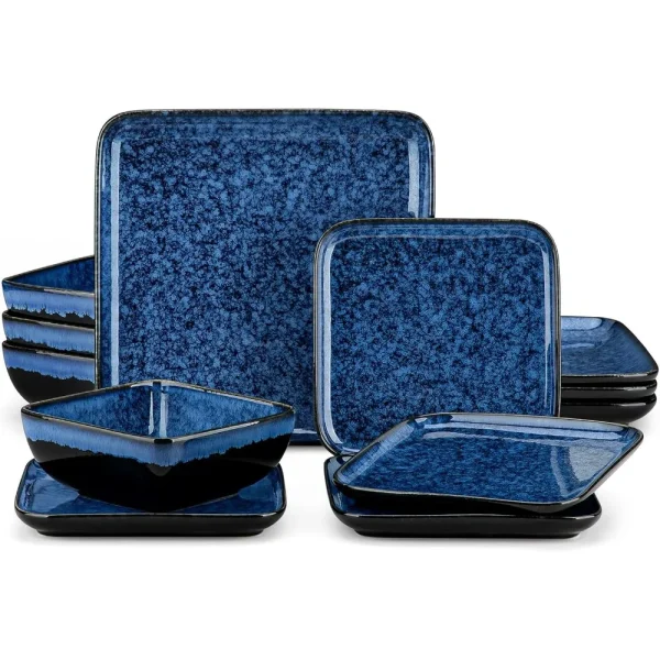 Square glaze tableware set of 12