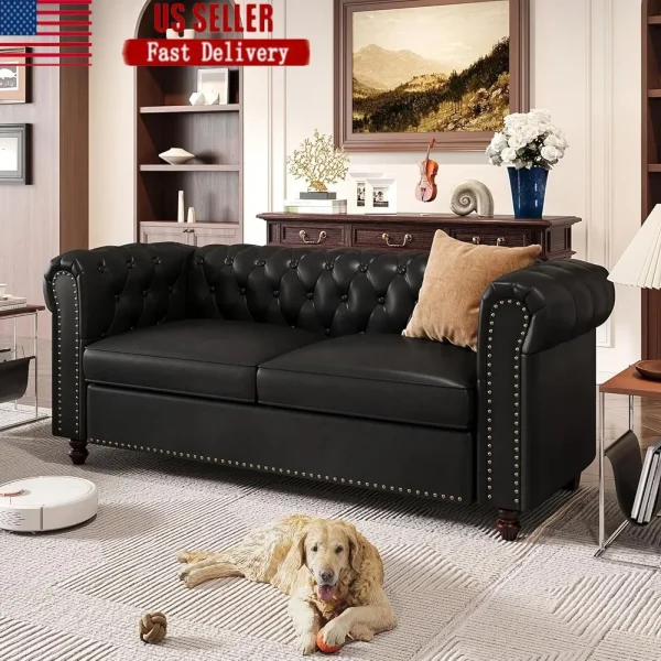 Faux Leather Tufted Sofa