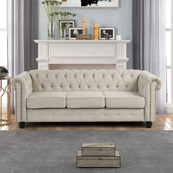 No Sagging  Pet-Friendly Linen Tufted Sofa