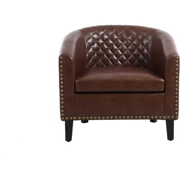 Barrel Chair with Nail-Heads and Solid Wood Legs