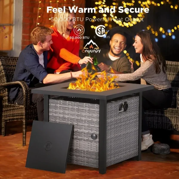 Propane Fire Pit Table with Lid & Glass Rocks