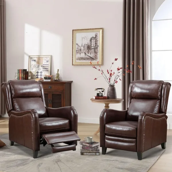 Genuine Leather Pushback Leather Recliner Chair Set of 2,