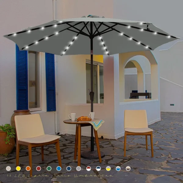 9ft Patio Umbrella with LED Lights and Push Button Tilt