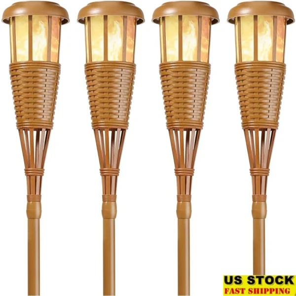 Solar Flickering LED Outdoor Tiki Torch 4 Pack