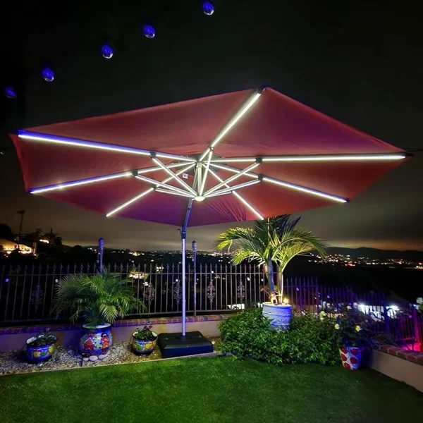 12ft Solar Powered LED Round Patio Umbrella