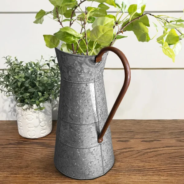 Farmhouse Style Galvanized Metal Jug with Handle