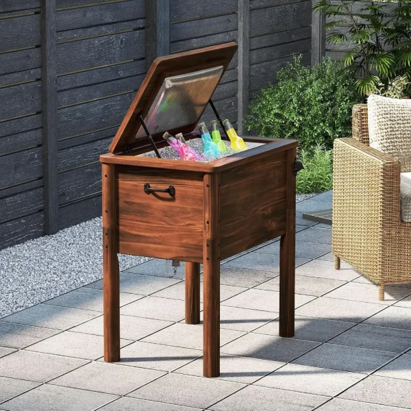 Wooden  54 Quart, Outdoor Beverage Cooler with Bottle Opener & 3 Handles
