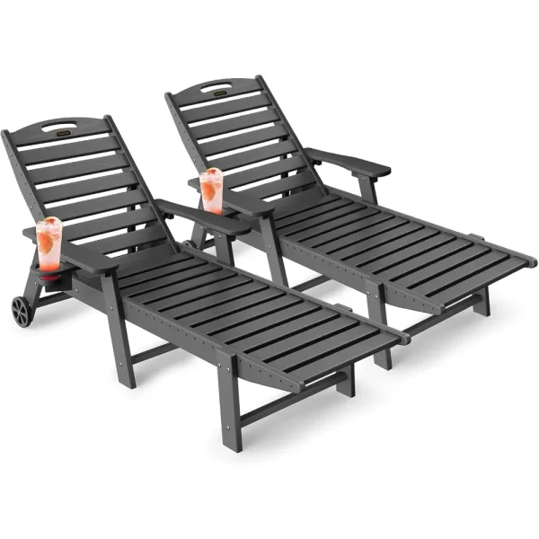 Set of 2, HDPE Chaise Lounges with 6-Position