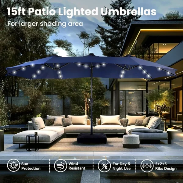 15ft Umbrella with Solar Lights, Umbrella Base