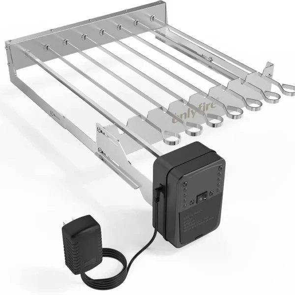 Stainless Steel Electric Skewer Turner with 7 Skewers and Dual-Purpose Rotisserie Motor