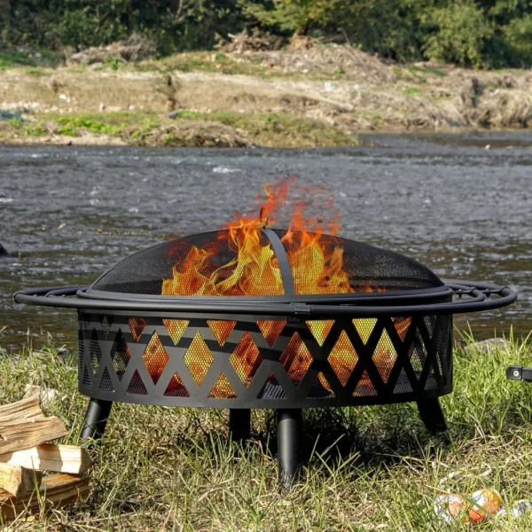 42 Inch Wood Burning Outdoor Fire Pit with Spark Screen & Fire Poker