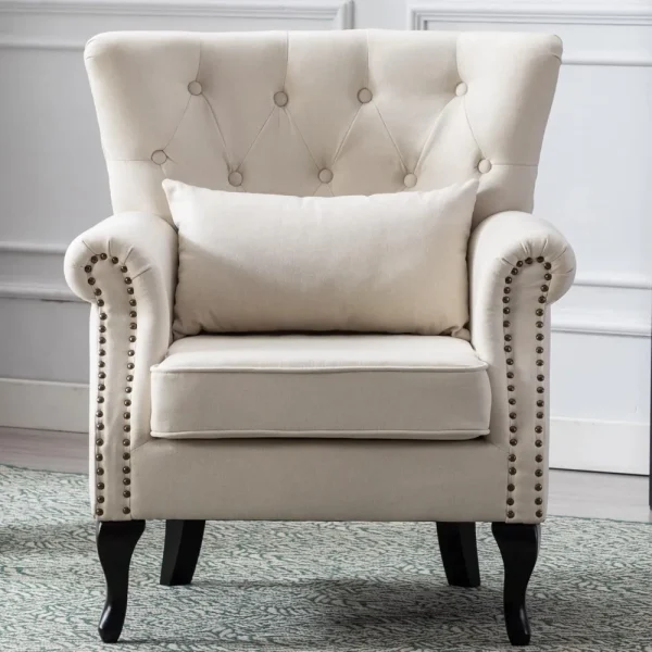 Upholstered Armchair Comfy Linen Fabric