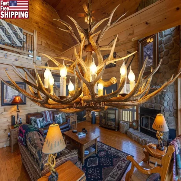 Rustic 8 Light Resin Deer Antler Chandelier