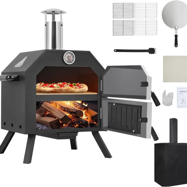 Foldable legs Wood Fired Pizza Oven with Cover, 12" Pizza Stone