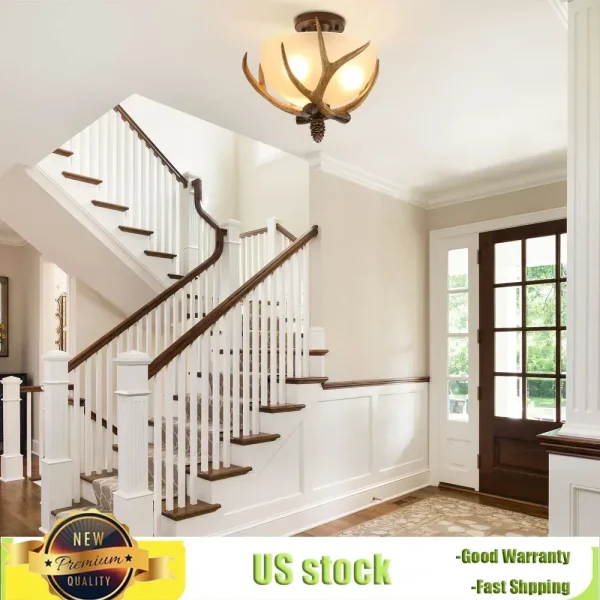 Antler Glass Semi Flush Mount 3-light Ceiling Light
