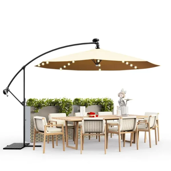 8.9x8.9ft 2-Tier Square Outdoor Umbrella with Solar LED Hand-cranked