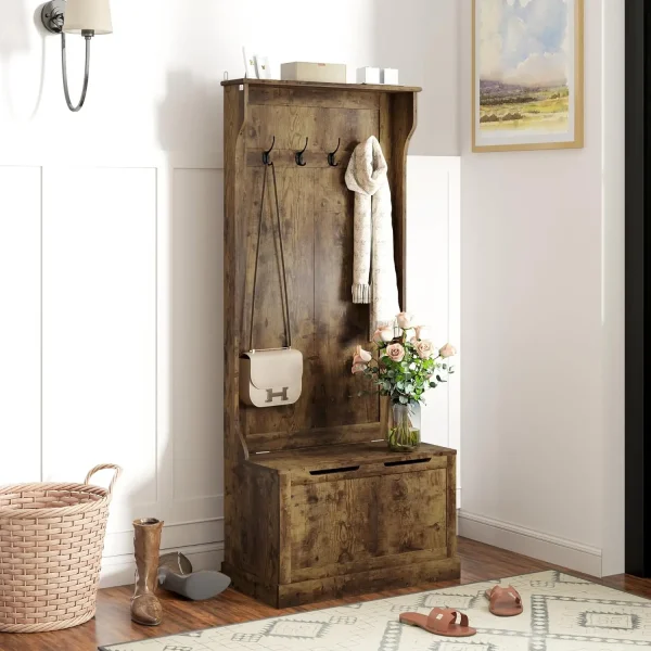 Rustic Coat Rack with Shoe Bench
