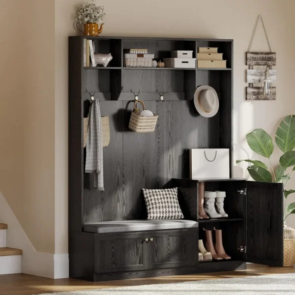 78.7 Inch Tall Hall Tree with Bench and Shoe Storage