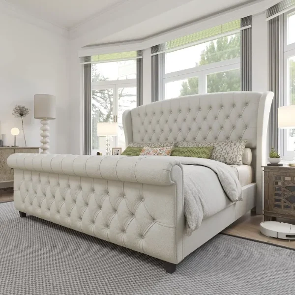 King Size Platform Upholstered Sleigh Bed