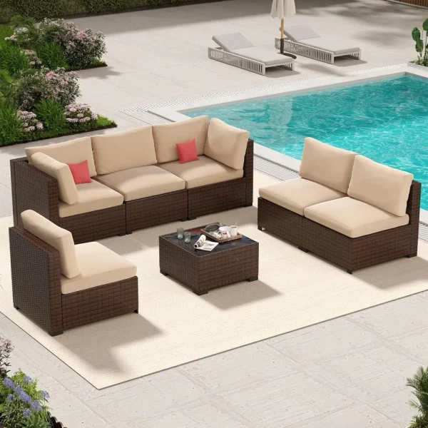 7 Piece Outdoor Sectional Sofa with Cushion