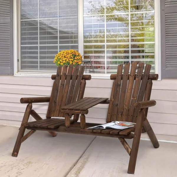 2-Seat Wooden Adirondack Chair with Table