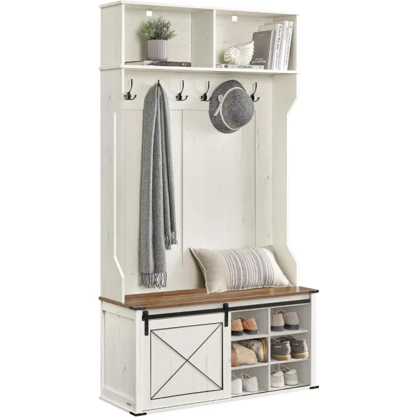 Farmhouse Hall Tree with Bench and Shoe Storage