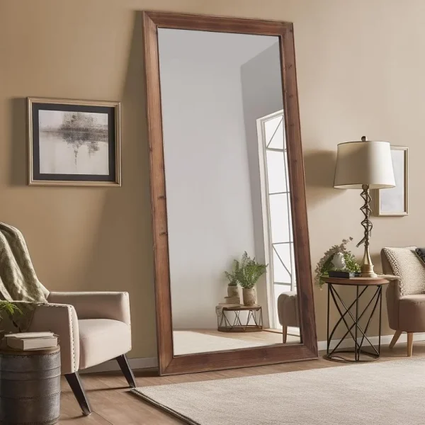 Rustic Farmhouse Full Length Mirror with Stand 71"X32"