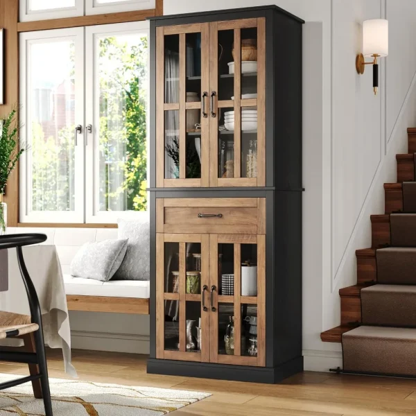 71'' Tall Kitchen Cabinet with Glass Doors