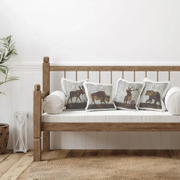 Rustic Forest Animals Brown Silhouette Throw Pillows (Set of 4)