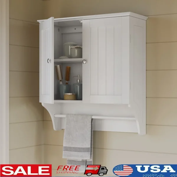 Two-Door Bathroom Cabinet  with Towel Bar