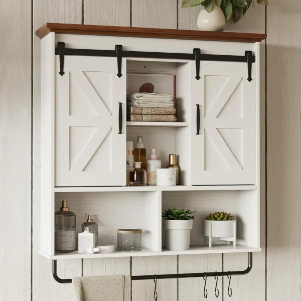 Bathroom Farmhouse Medicine Cabinet with Sliding Barn Door