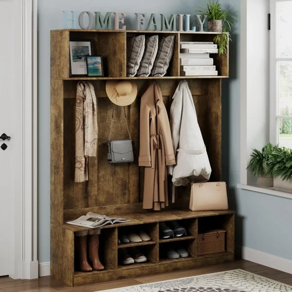 Farmhouse Hall Tree with Bench and Storage