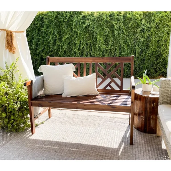 Wood Garden 2-Person Bench with Backrest and Armrests
