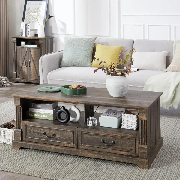Rustic Farmhouse 48'' Wood Coffee Table with Storage