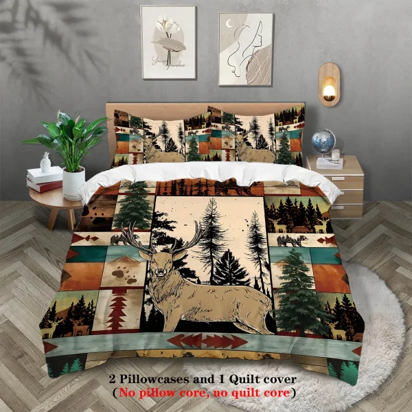 Farmhouse 3 Piece Duvet Cover Set Forest Animal Wildlife