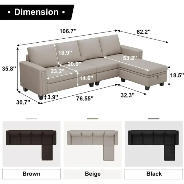 Convertible Faux Leather L-Shaped Sectional Sofa