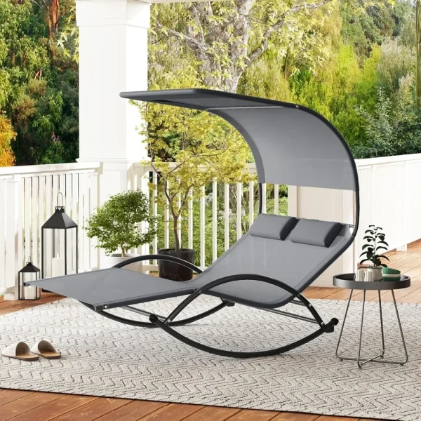 Outdoor  2-Person Rocking Lounger with  Canopy