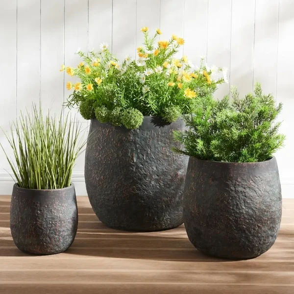 17.3"+12.9"+9.0" Diameter Weathered Concrete Flower Pots