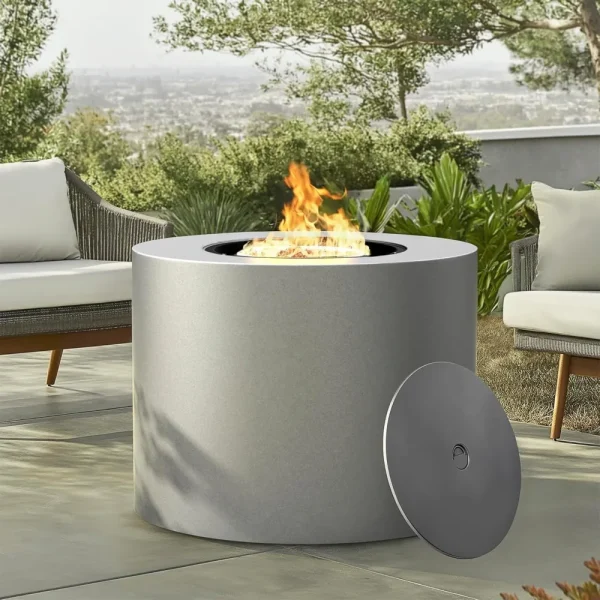 32 Inch Propane Outdoor Fire Pit Table w/Lid, Lava Rocks, Weatherproof Cover