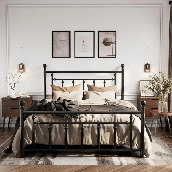 Queen Size Metal Platform Bed Frame Headboard and Footboard