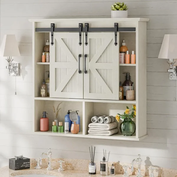 Farmhouse Medicine Cabinet with Double Sliding Barn Door