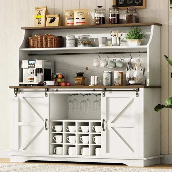 55" Farmhouse Coffee Bar with 3-Tier Storage