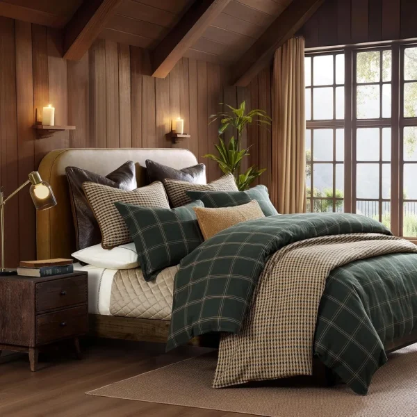 3 Piece Queen Size Rustic Plaid Comforter Set