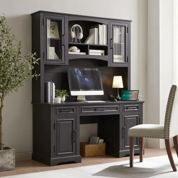 Farmhouse 76" Height Computer Desk with Hutch
