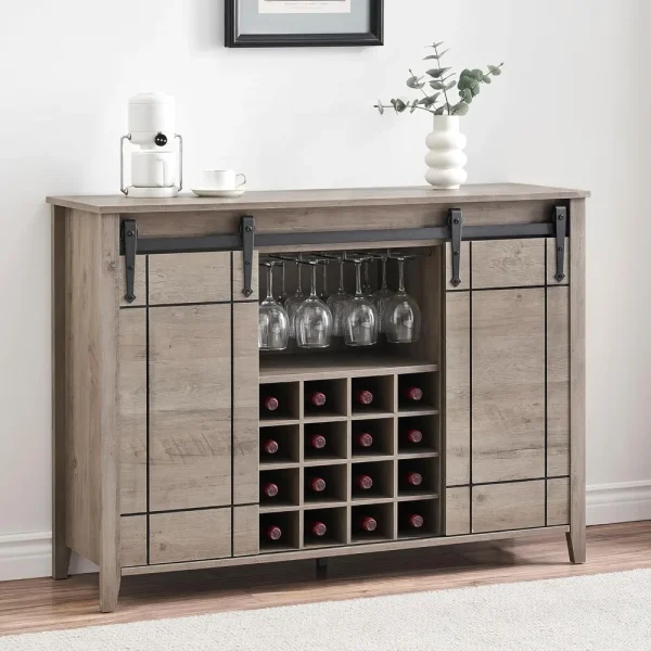 47 " Farmhouse Wine Bar Cabinet w/Sliding Barn Door
