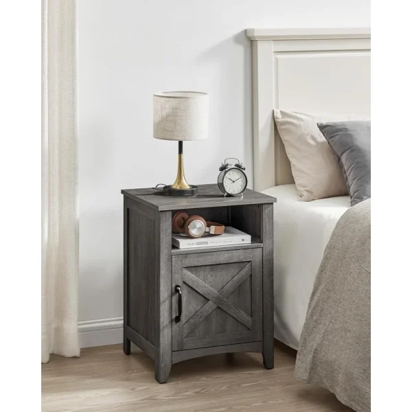 Farmhouse Nightstand with Barn Door, Set of 2,