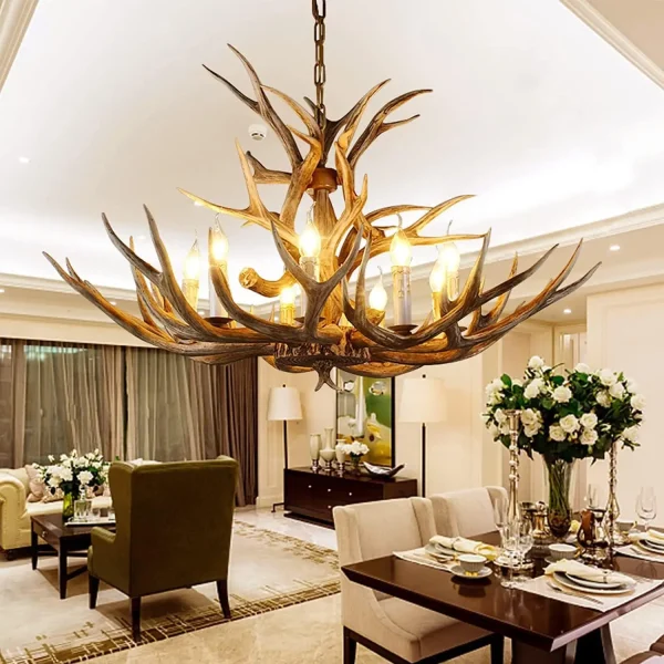 8 Lights Double Layer Antler Resin Farmhouse Rustic Chandelier