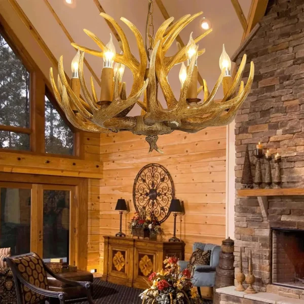 6 Light Antler Resin Rustic Farmhouse Chandelier