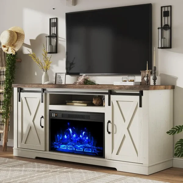 Fireplace TV Stand with Sliding Barn Door